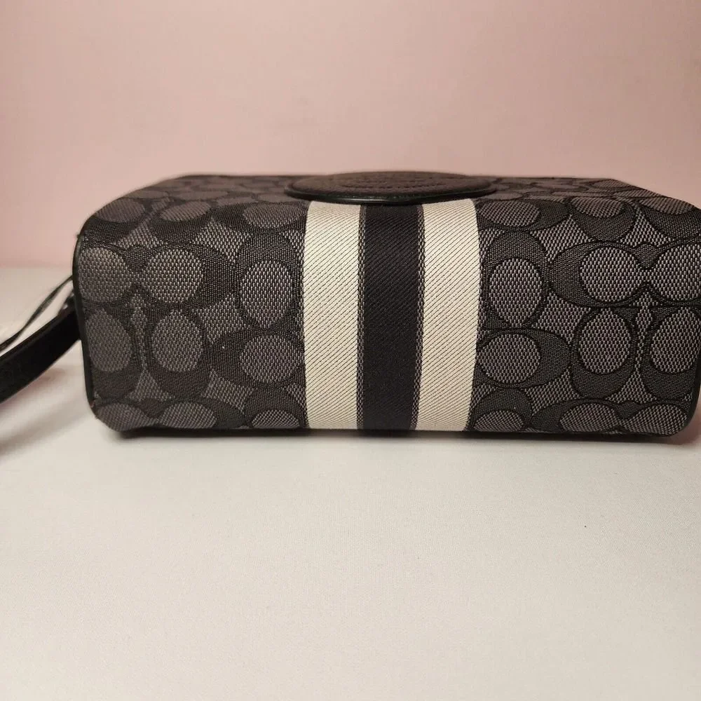 Coach Black and Gray Signature Stripe Cosmetic Case